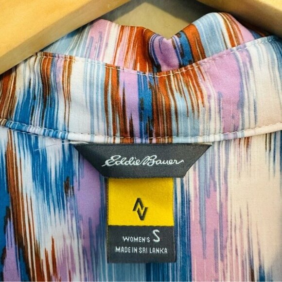 Eddie Bauer Blue IKAT Sleeveless Shirt Dress Small Boho Travel Summer Style - Picture 7 of 9